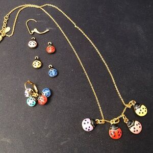 Vintage 1980’s JOAN RIVERS Ladybug necklace and earrings interchangeable colors